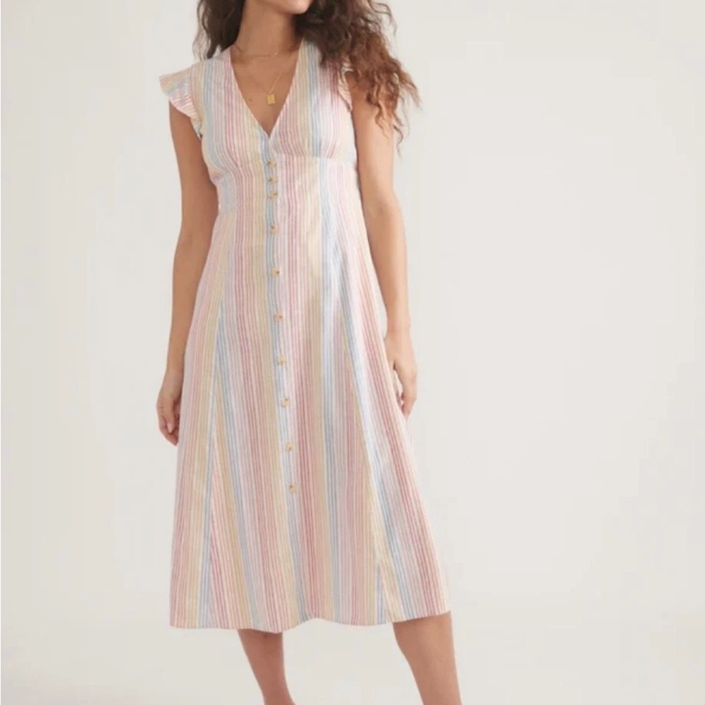 Marine Layer Camila Midi Dress rainbow stripe L